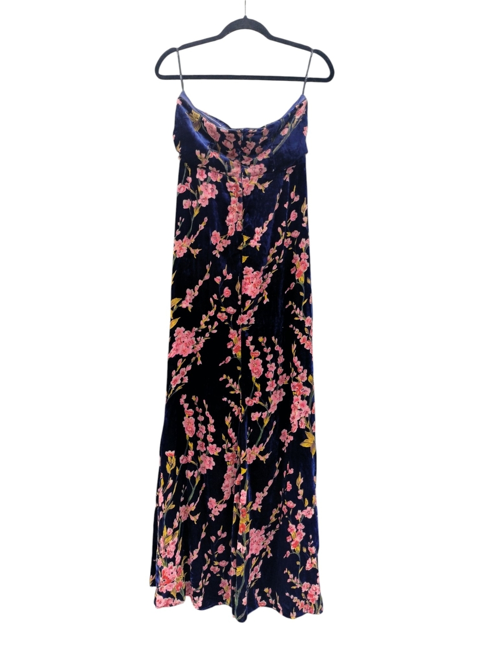 Lulus Bloom In Mind Navy Velvet Floral Strapless Maxi Dress" Size L - Picture 5 of 9